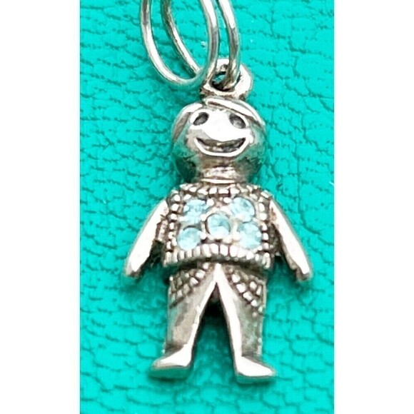 Vintage Sterling Silver Little Boy Charm 925 Pendant Blue Rhinestones Bling - Picture 4 of 6